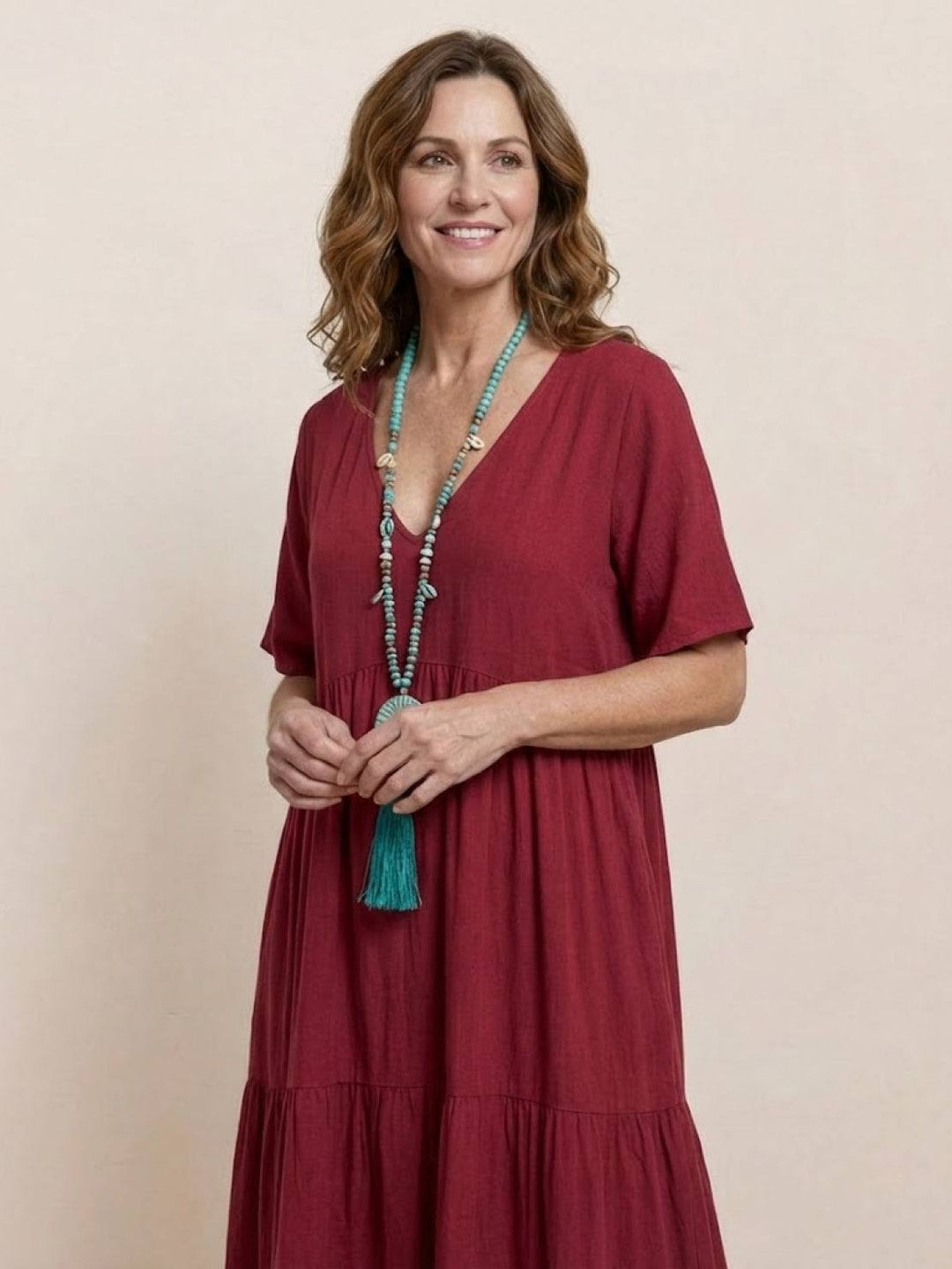 Nora | Boho Midi Dress V-Neck Tiered