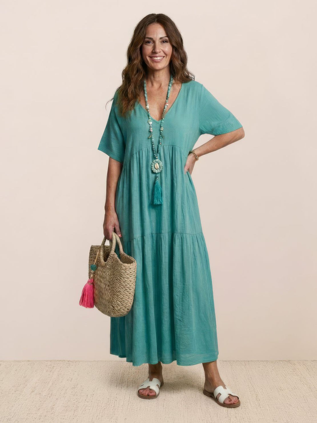 Naomi | Maxi Summer Dress with V-Neck and Tiered Skirt
