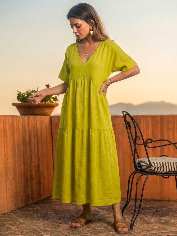 Nora | Boho Midi Dress V-Neck Tiered