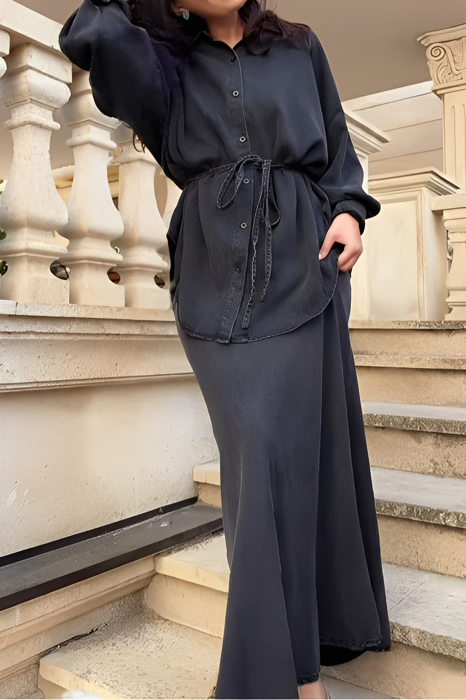 Layla | Co-ord Set with Maxi Skirt and Tie Waist Shirt