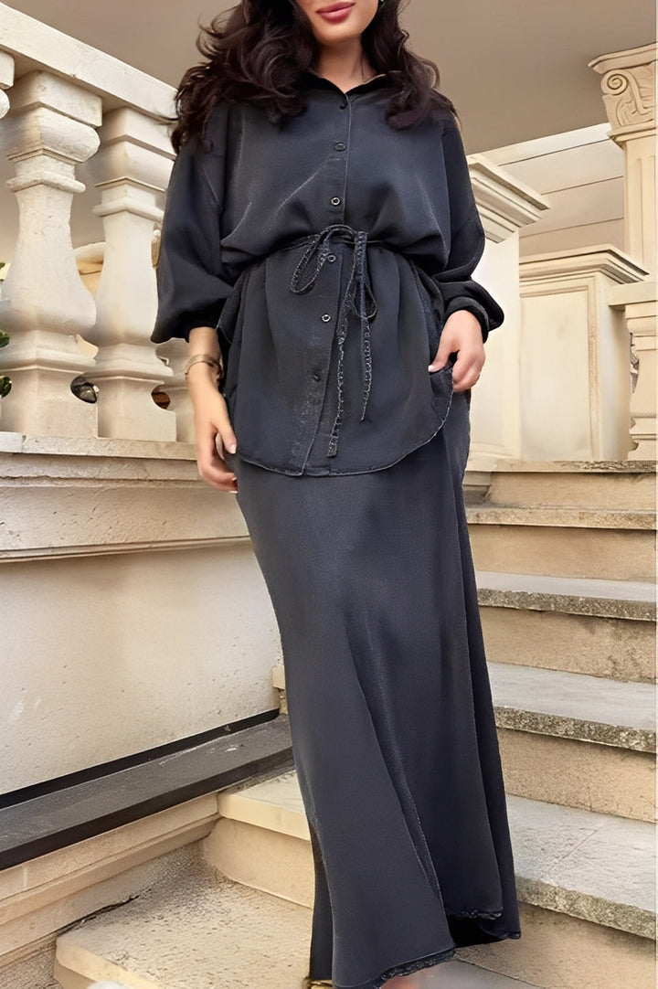 Layla | Co-ord Set with Maxi Skirt and Tie Waist Shirt