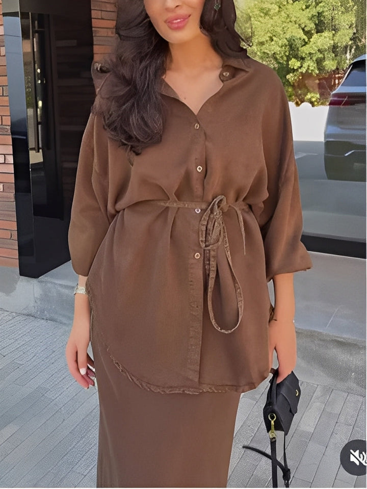 Layla | Co-ord Set with Maxi Skirt and Tie Waist Shirt
