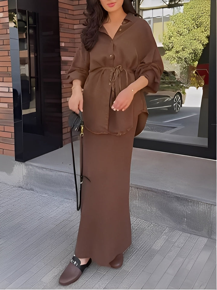 Layla | Co-ord Set with Maxi Skirt and Tie Waist Shirt