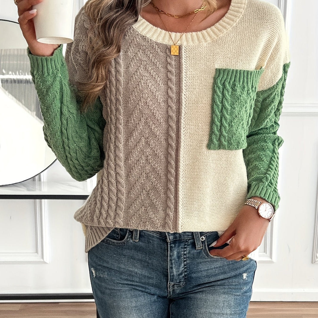 Women's Cable Knit Jumper | Colour Block Two Tone Hero