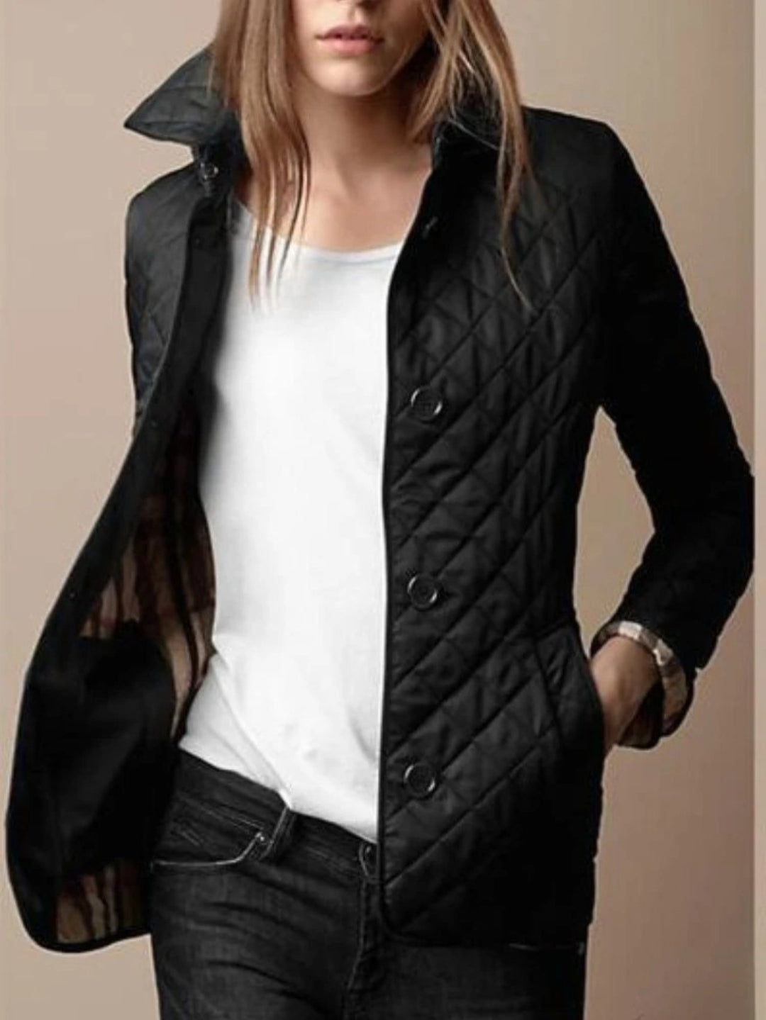 Women's Casual Quilted Jacket with Turned-Down Collar Hero