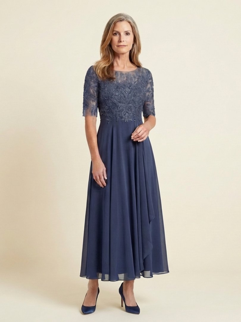 Women's Floral Bodice Midi Dress | Three Quarter Sleeve Occasion Wear Hero