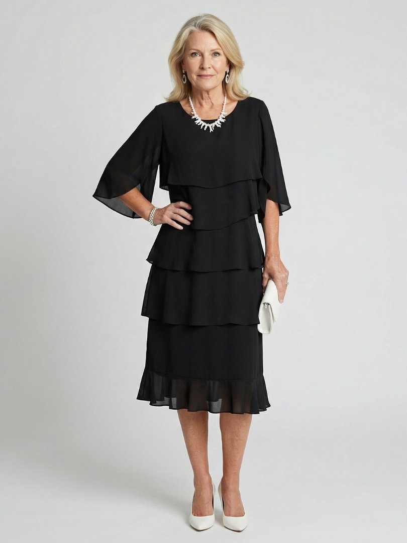 Women's Layered Tier Midi Dress with Short Sleeves Hero
