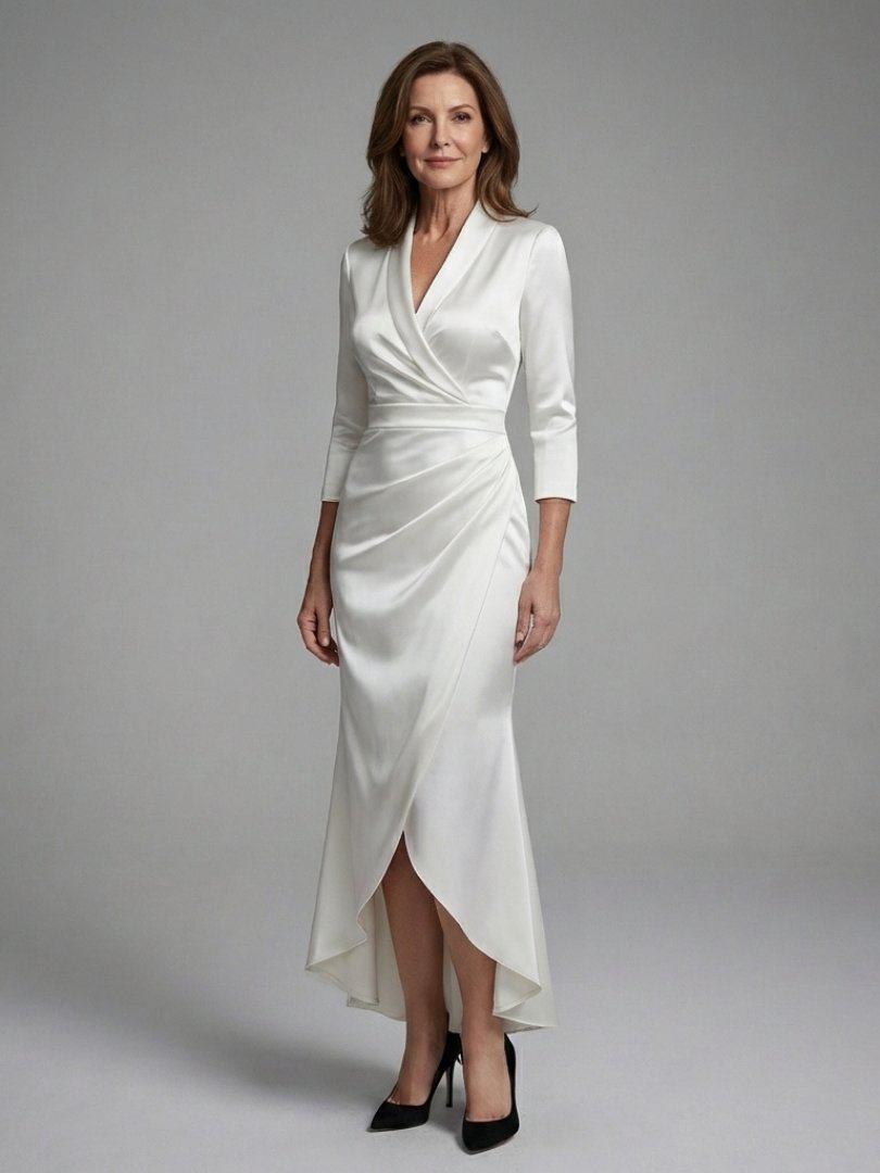 Women's Long Sleeve Wrap Midi Dress with High Low Hem Hero