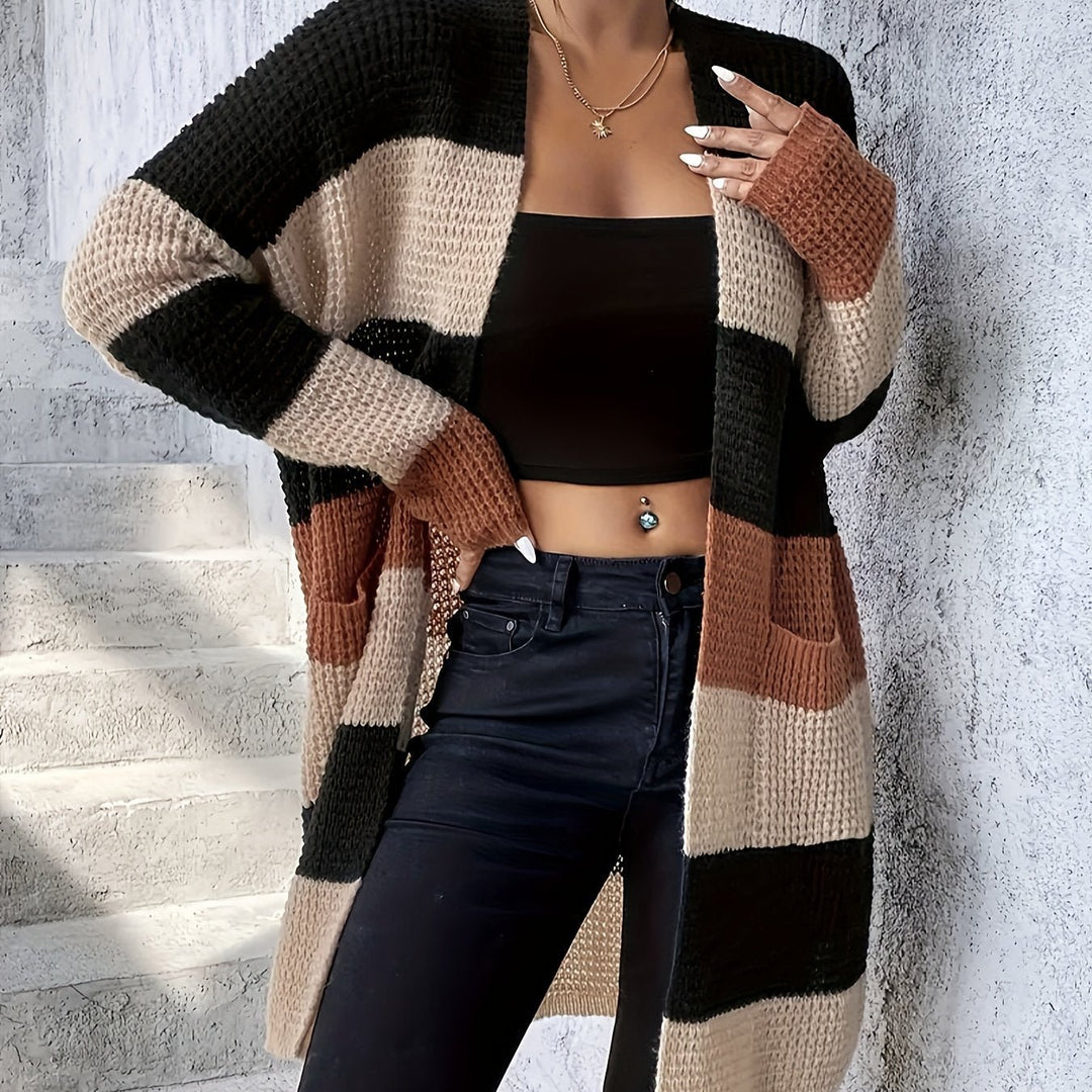 Women's Longline Cardigan | Colour Block Stripe Knit Hero