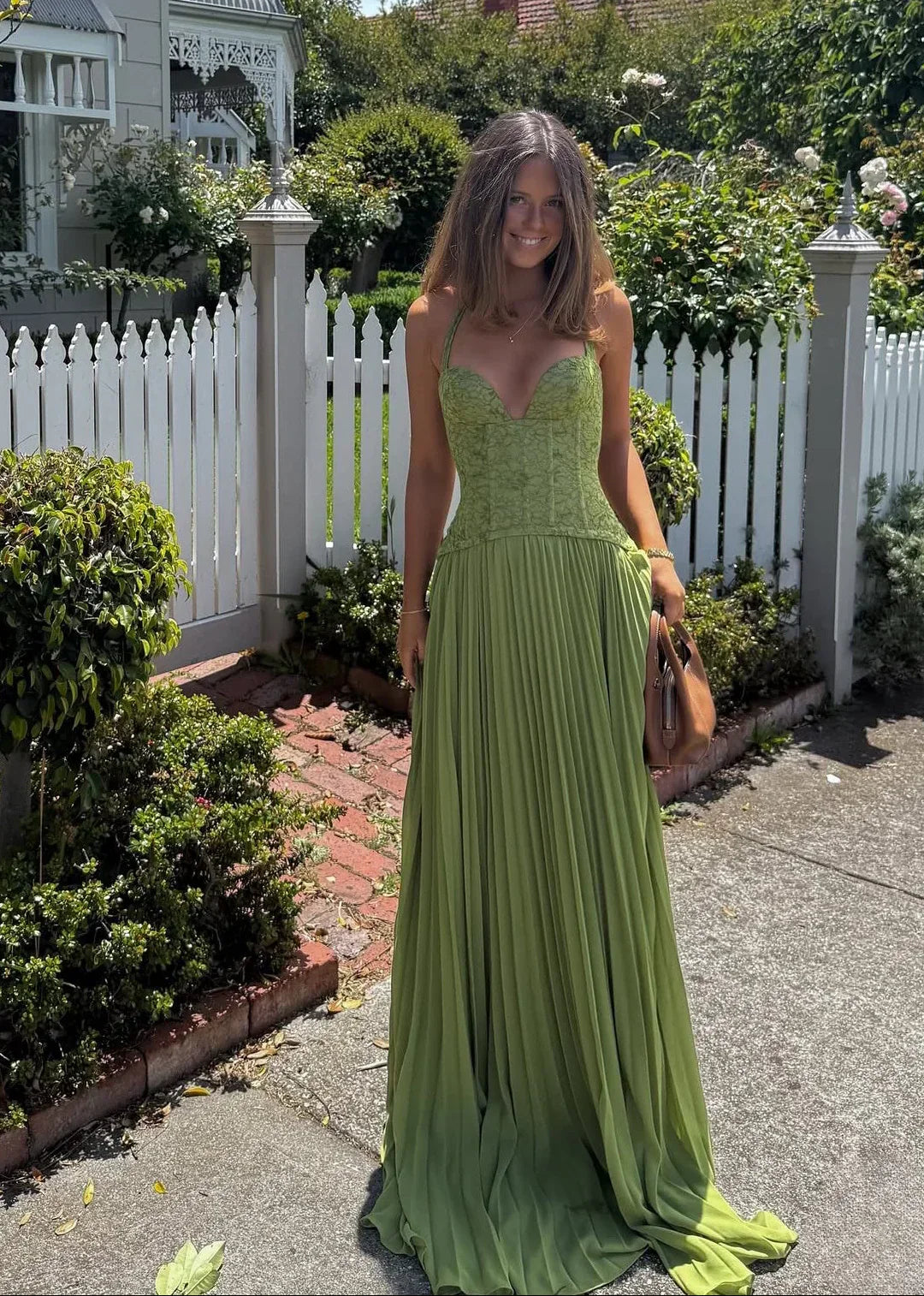 Alice | Maxi Halter Neck Dress with Corset Bodice and Pleated Skirt