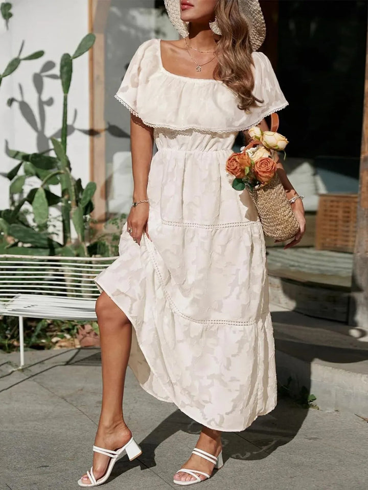Mary | Midi Summer Dress with Off Shoulder and Stitched Detail