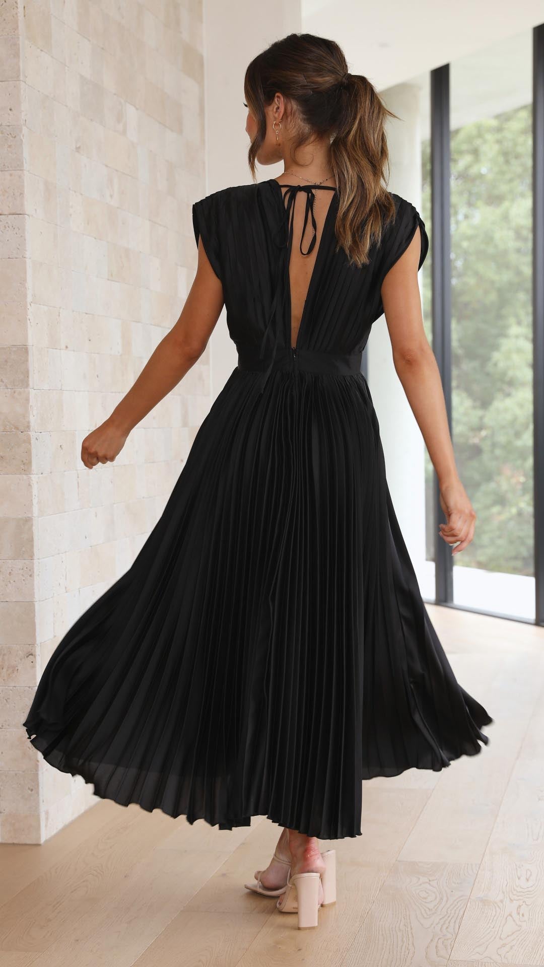 Faith | Midi Wedding Guest Dress with V-Neck and Pleated Skirt
