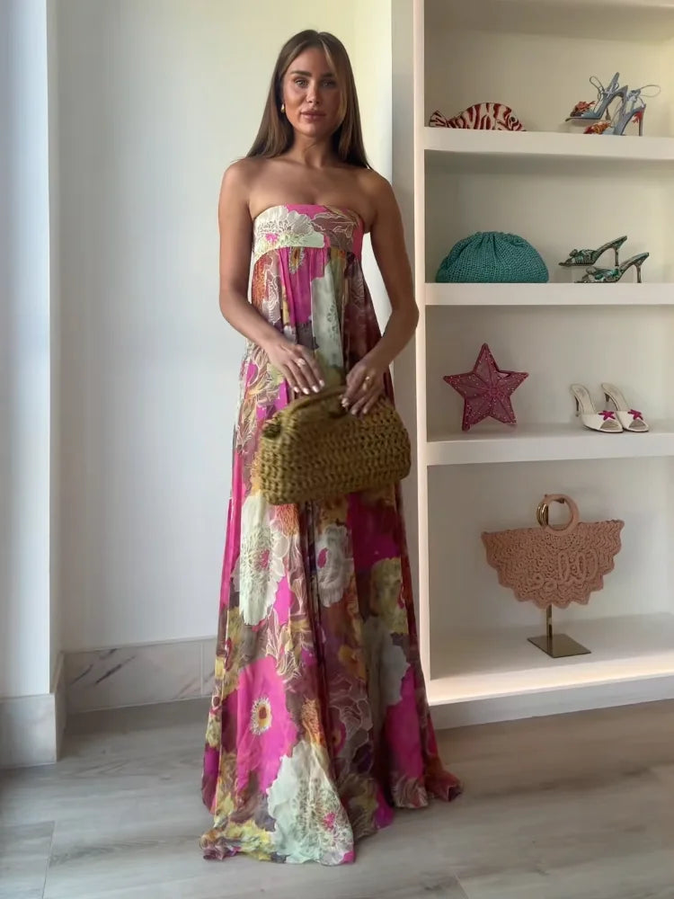 Anna | Maxi Wedding Guest Dress with Strapless Bodice and Floral Print