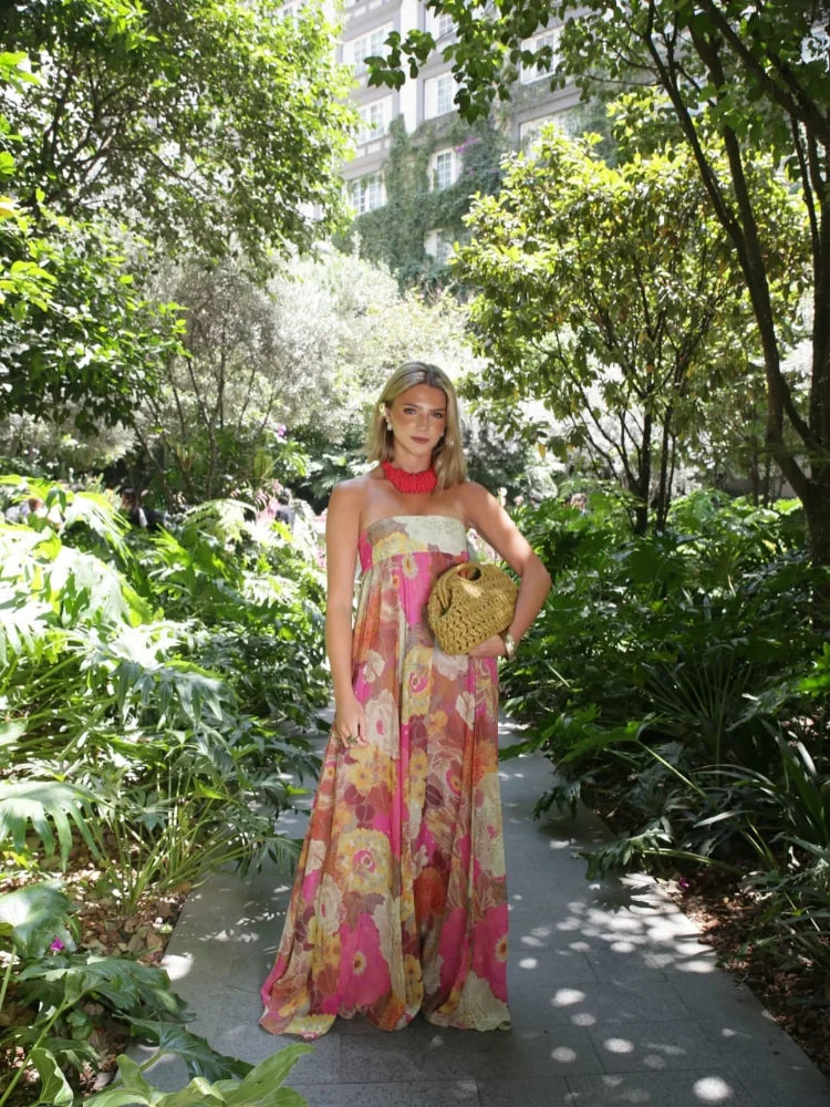 Anna | Maxi Wedding Guest Dress with Strapless Bodice and Floral Print