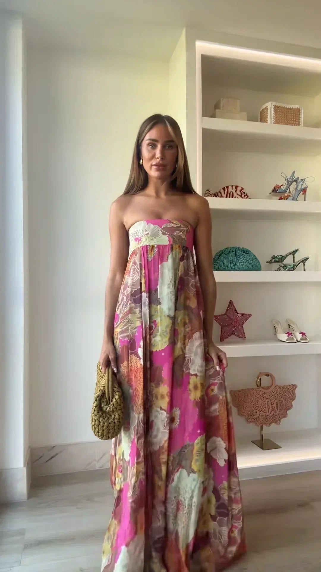 Anna | Maxi Wedding Guest Dress with Strapless Bodice and Floral Print