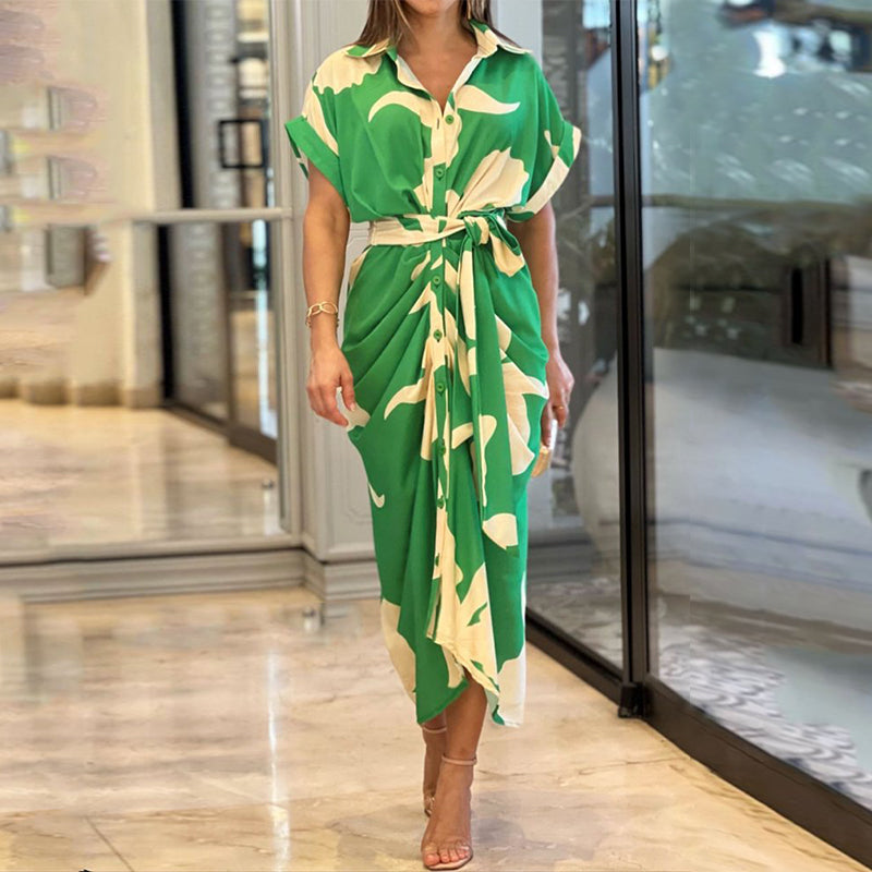 Amara | Midi Shirt Dress with Boho Print and Belted Waist
