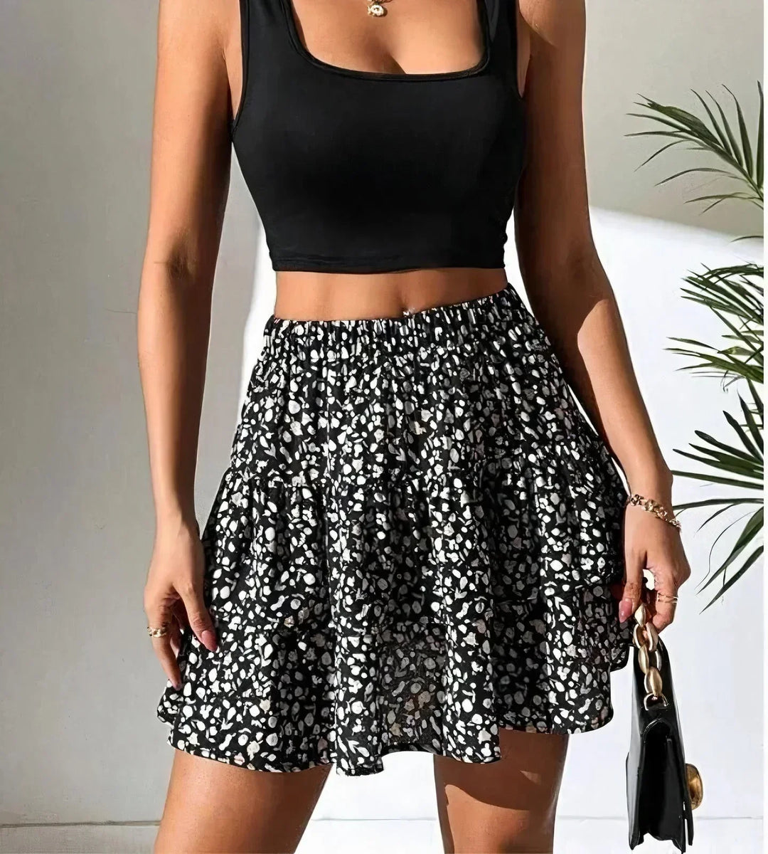 Irene | Mini Tiered Skirt with Boho Print